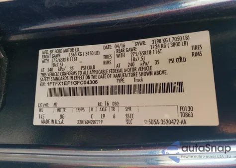 2016 Ford F150 Super Cab из США, поврежденный, VIN 1FTFX1EF1GFC04306